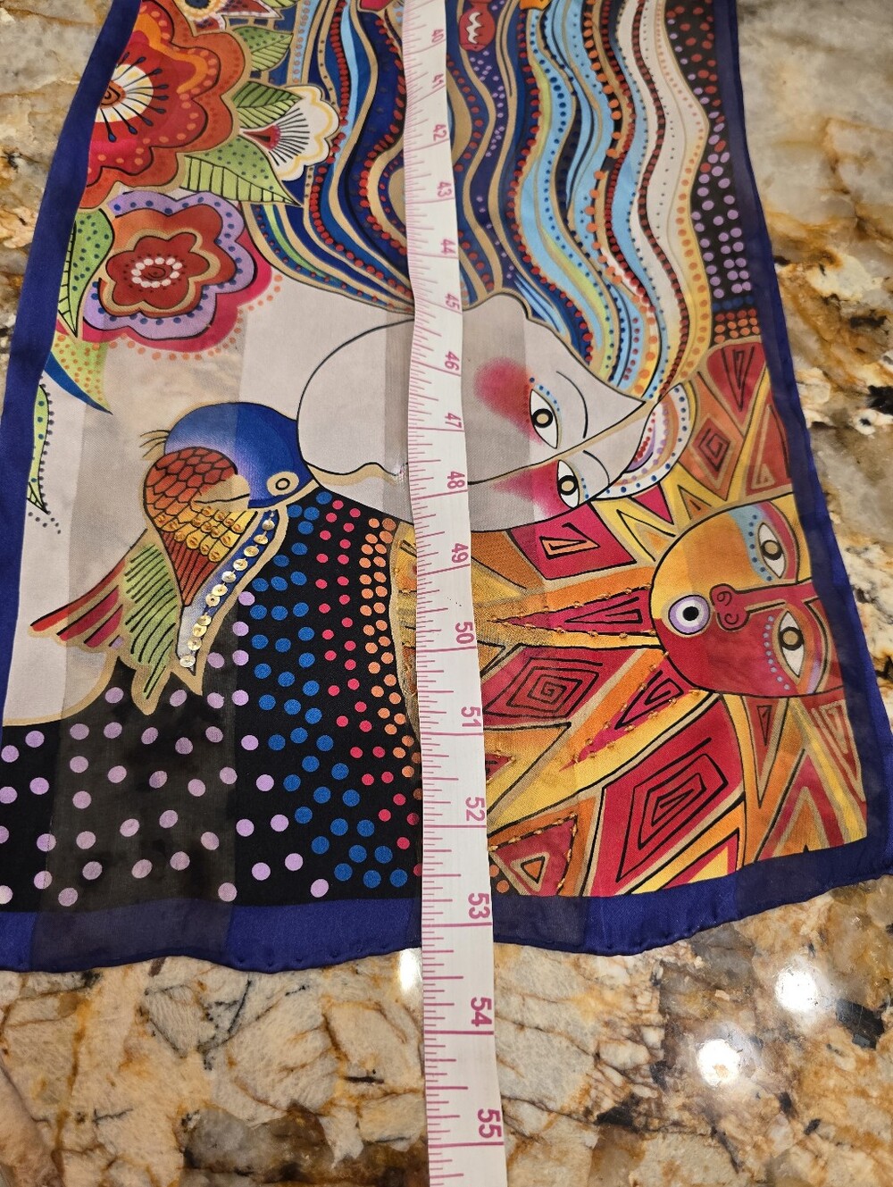 Laurel Burch Vintage silk scarf the "Mikayla" sea goddess Sequins Beaded - Picture 6 of 6